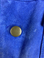 Twiggy London Suede Trucker Jacket Women XL Cobalt Blue Poppy-Lined Button Front