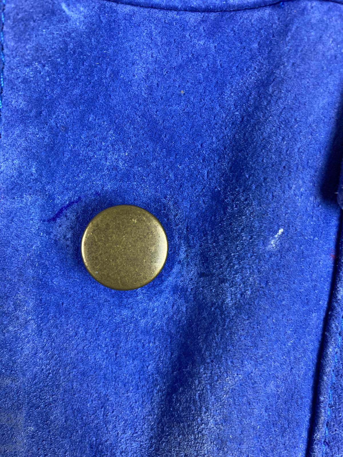 Twiggy London Suede Trucker Jacket Women XL Cobalt Blue Poppy-Lined Button Front