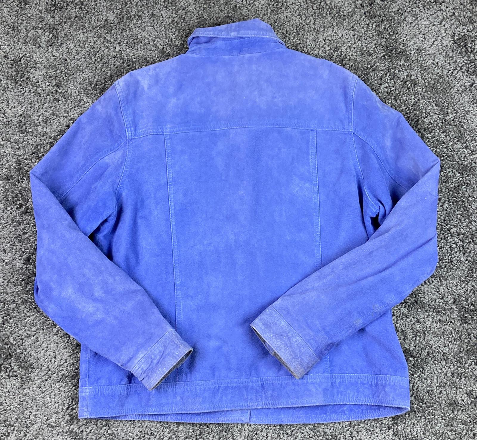 Twiggy London Suede Trucker Jacket Women XL Cobalt Blue Poppy-Lined Button Front