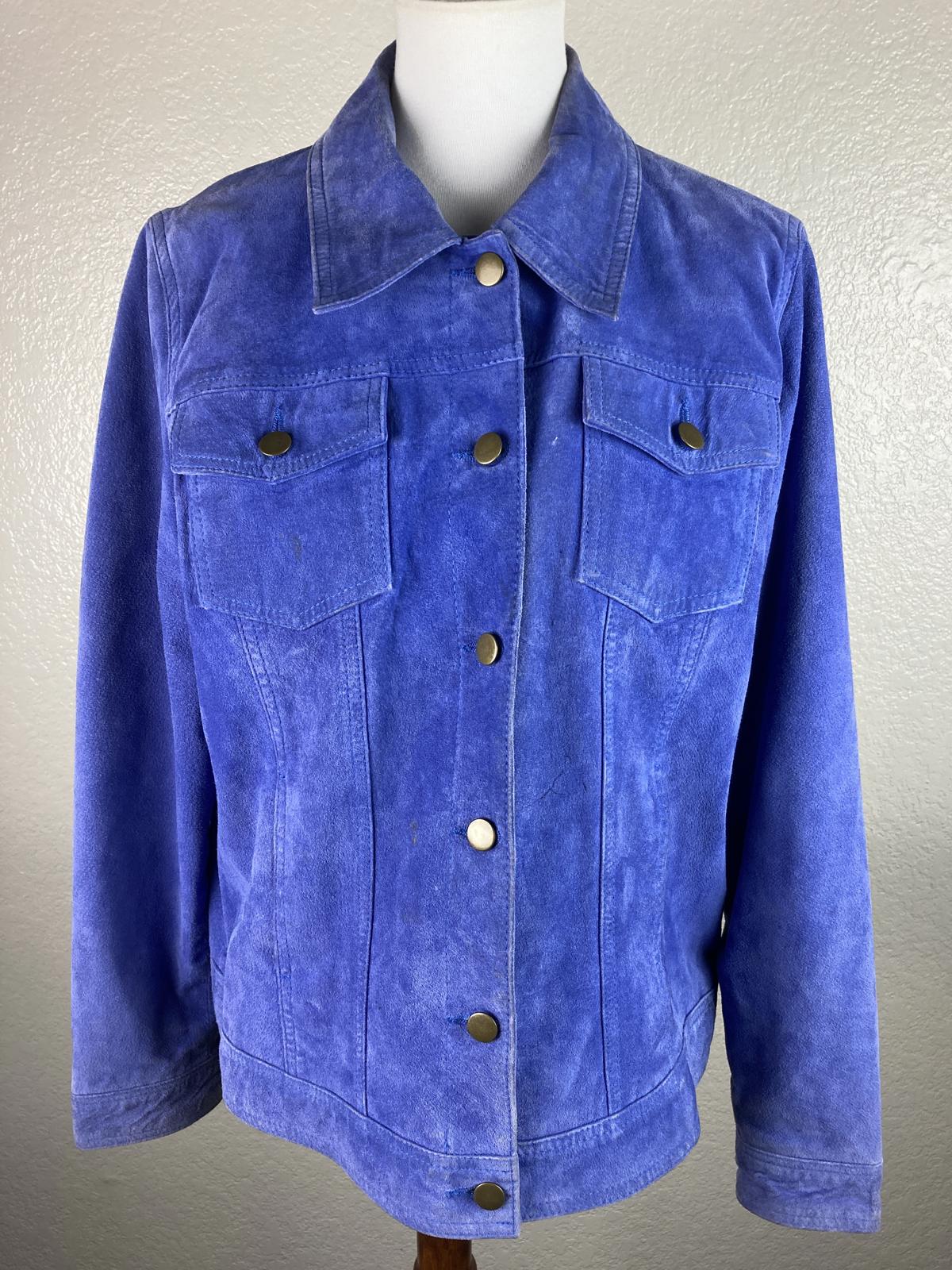 Twiggy London Suede Trucker Jacket Women XL Cobalt Blue Poppy-Lined Button Front