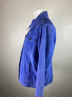 Twiggy London Suede Trucker Jacket Women XL Cobalt Blue Poppy-Lined Button Front
