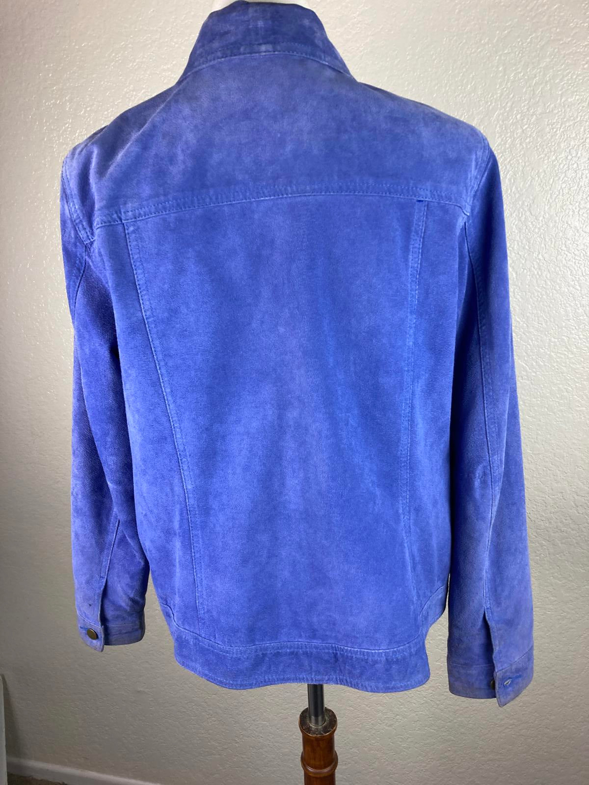 Twiggy London Suede Trucker Jacket Women XL Cobalt Blue Poppy-Lined Button Front