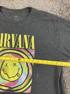 Nirvana T Shirt Men Grey Tie Dye Smiley Face Graphic Rock Band Grunge Tee Sz 2XL