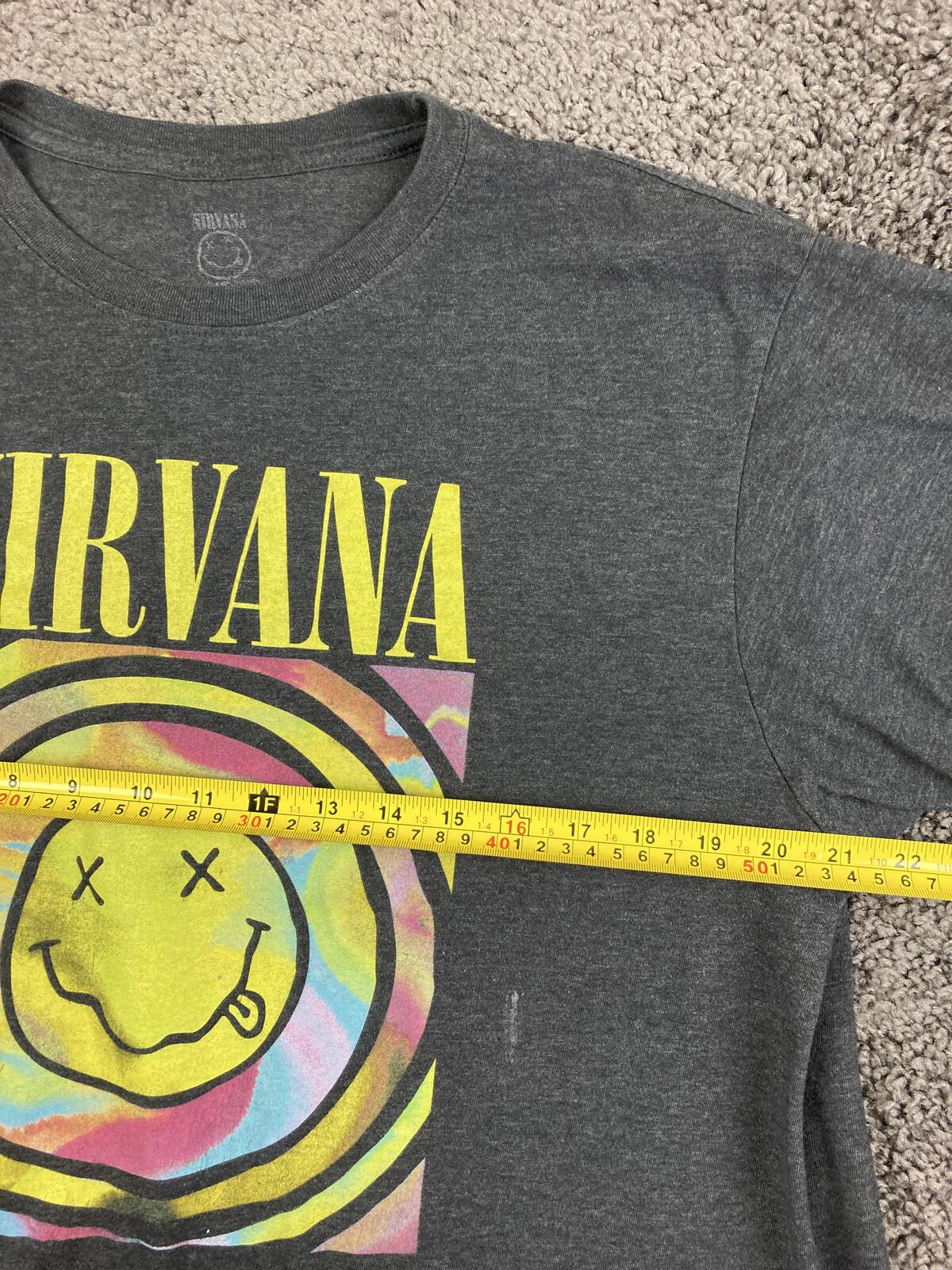 Nirvana T Shirt Men Grey Tie Dye Smiley Face Graphic Rock Band Grunge Tee Sz 2XL