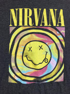 Nirvana T Shirt Men Grey Tie Dye Smiley Face Graphic Rock Band Grunge Tee Sz 2XL