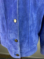 Twiggy London Suede Trucker Jacket Women XL Cobalt Blue Poppy-Lined Button Front