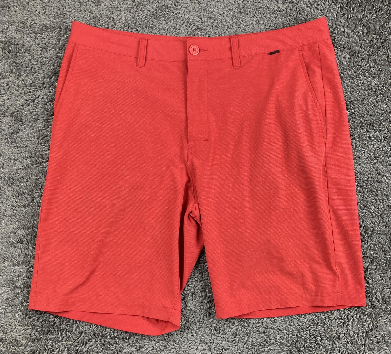 TravisMathew Mens Golf Shorts 36 Red Proceed With Caution Stretch Performance