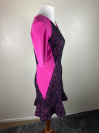 Juicy Couture Stretch knit Tulip retro Dress sz 6 Hot Pink Black Lace scoop neck