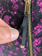Juicy Couture Stretch knit Tulip retro Dress sz 6 Hot Pink Black Lace scoop neck