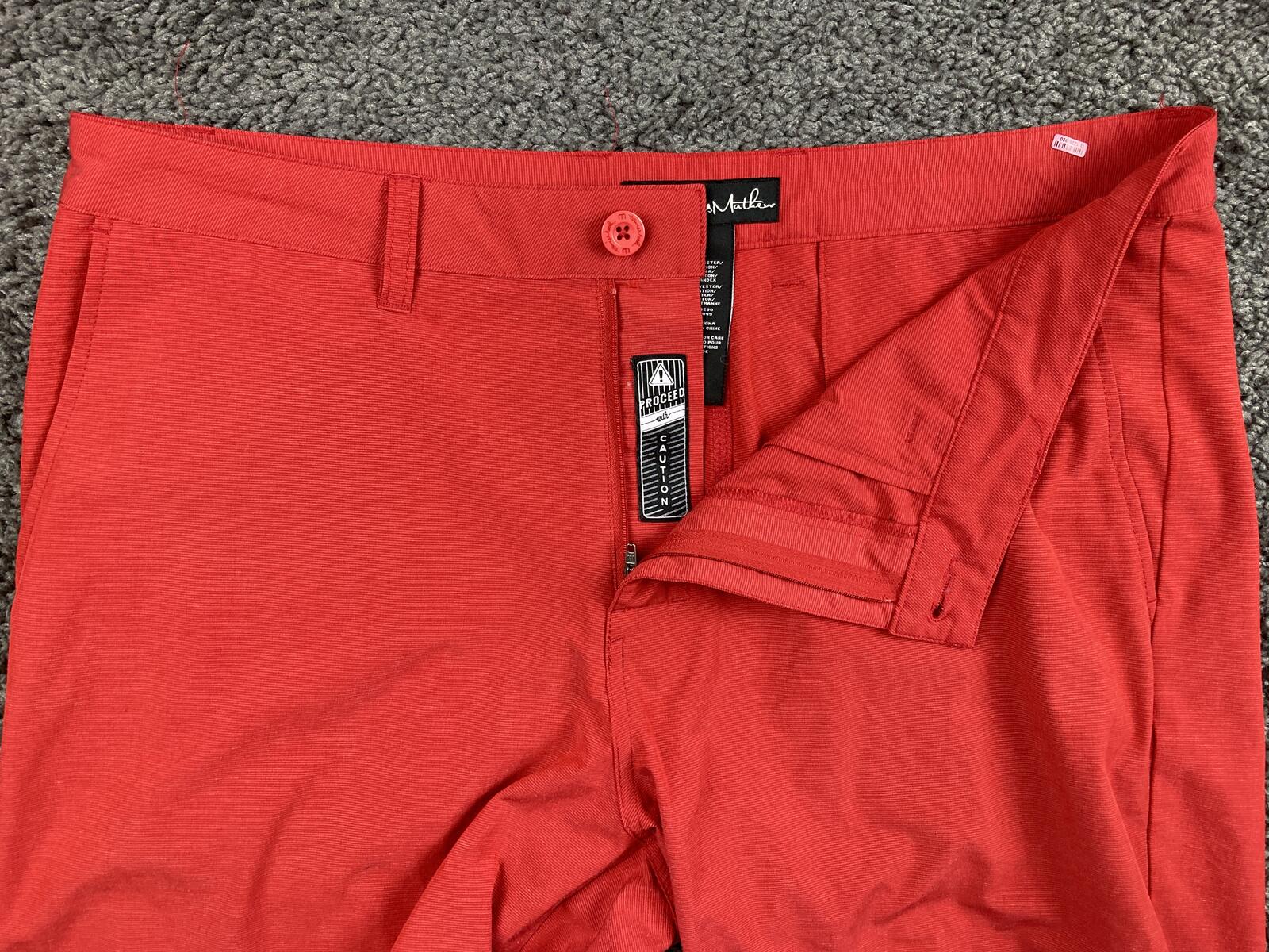 TravisMathew Mens Golf Shorts 36 Red Proceed With Caution Stretch Performance