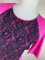 Juicy Couture Stretch knit Tulip retro Dress sz 6 Hot Pink Black Lace scoop neck