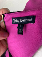 Juicy Couture Stretch knit Tulip retro Dress sz 6 Hot Pink Black Lace scoop neck