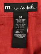 TravisMathew Mens Golf Shorts 36 Red Proceed With Caution Stretch Performance