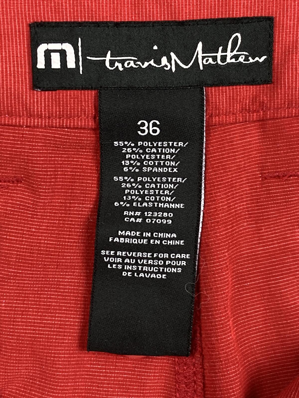 TravisMathew Mens Golf Shorts 36 Red Proceed With Caution Stretch Performance
