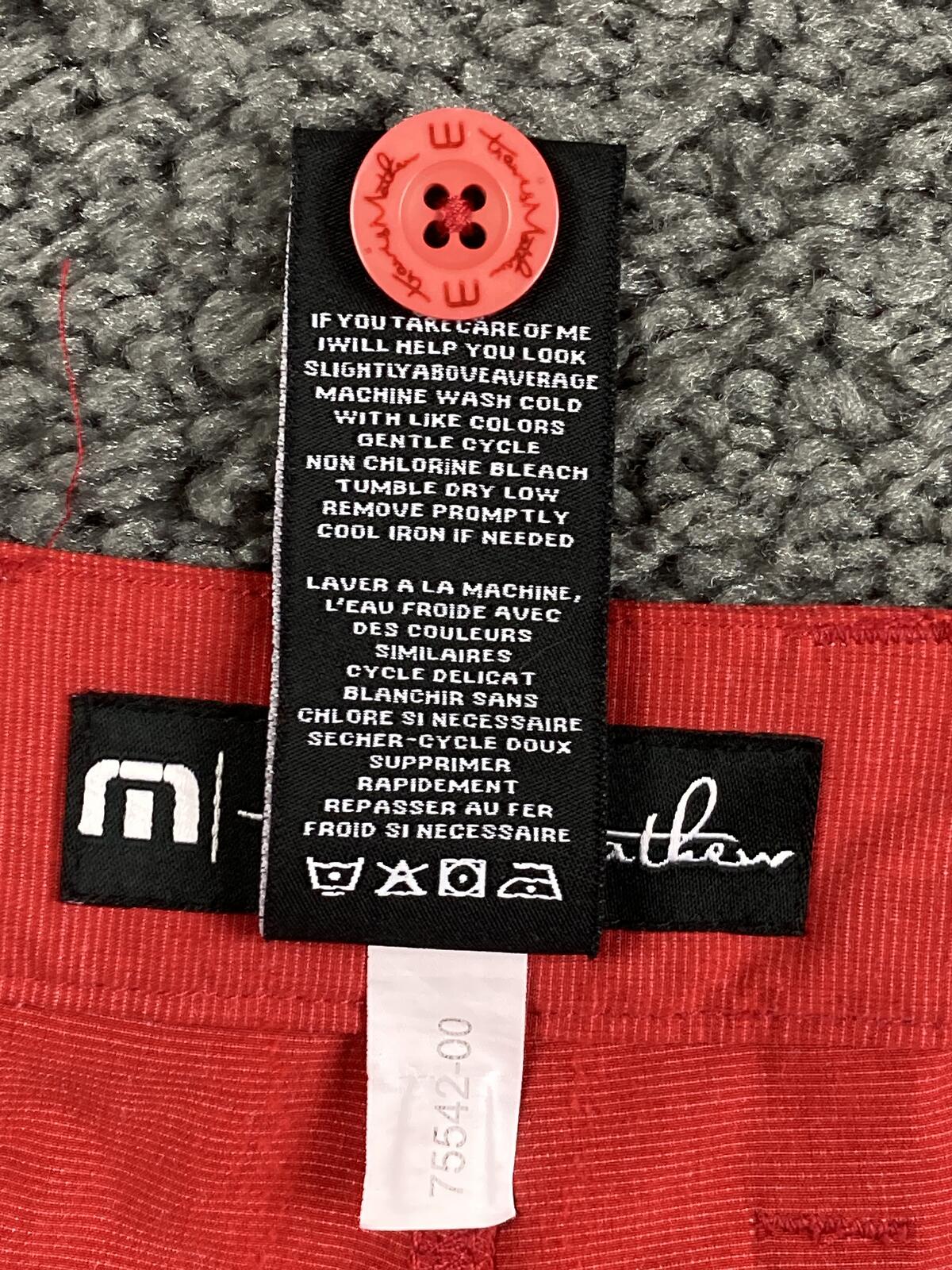 TravisMathew Mens Golf Shorts 36 Red Proceed With Caution Stretch Performance