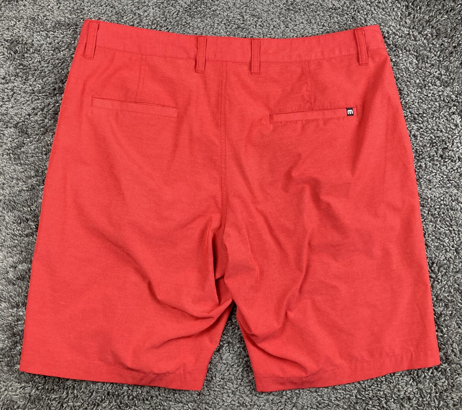 TravisMathew Mens Golf Shorts 36 Red Proceed With Caution Stretch Performance