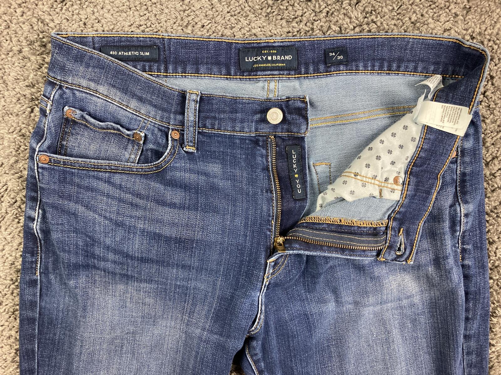 Lucky Brand 410 Athletic Slim Jeans Mens 34x30 Haze Blue Coolmax Stretch Denim