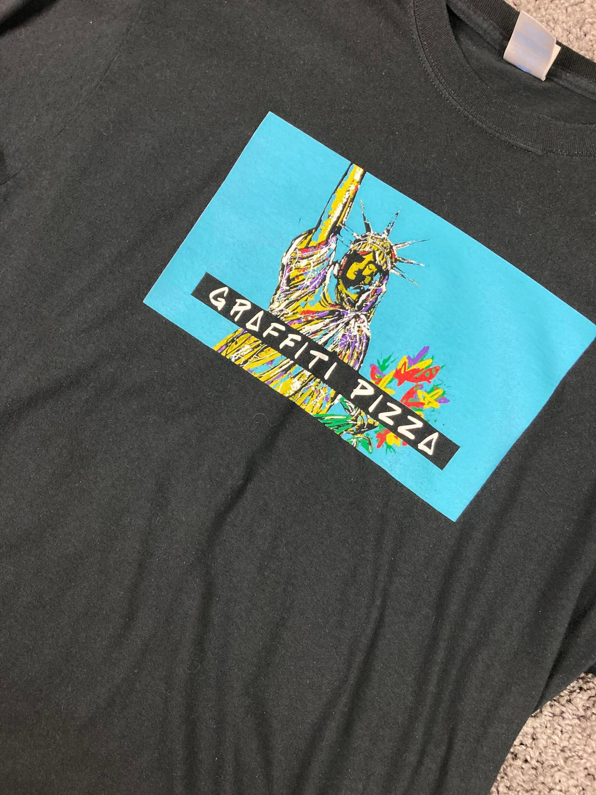 Port & Company "Graffiti Pizza" Street Art T-Shirt Men's Sz XL Black Graphic Tee