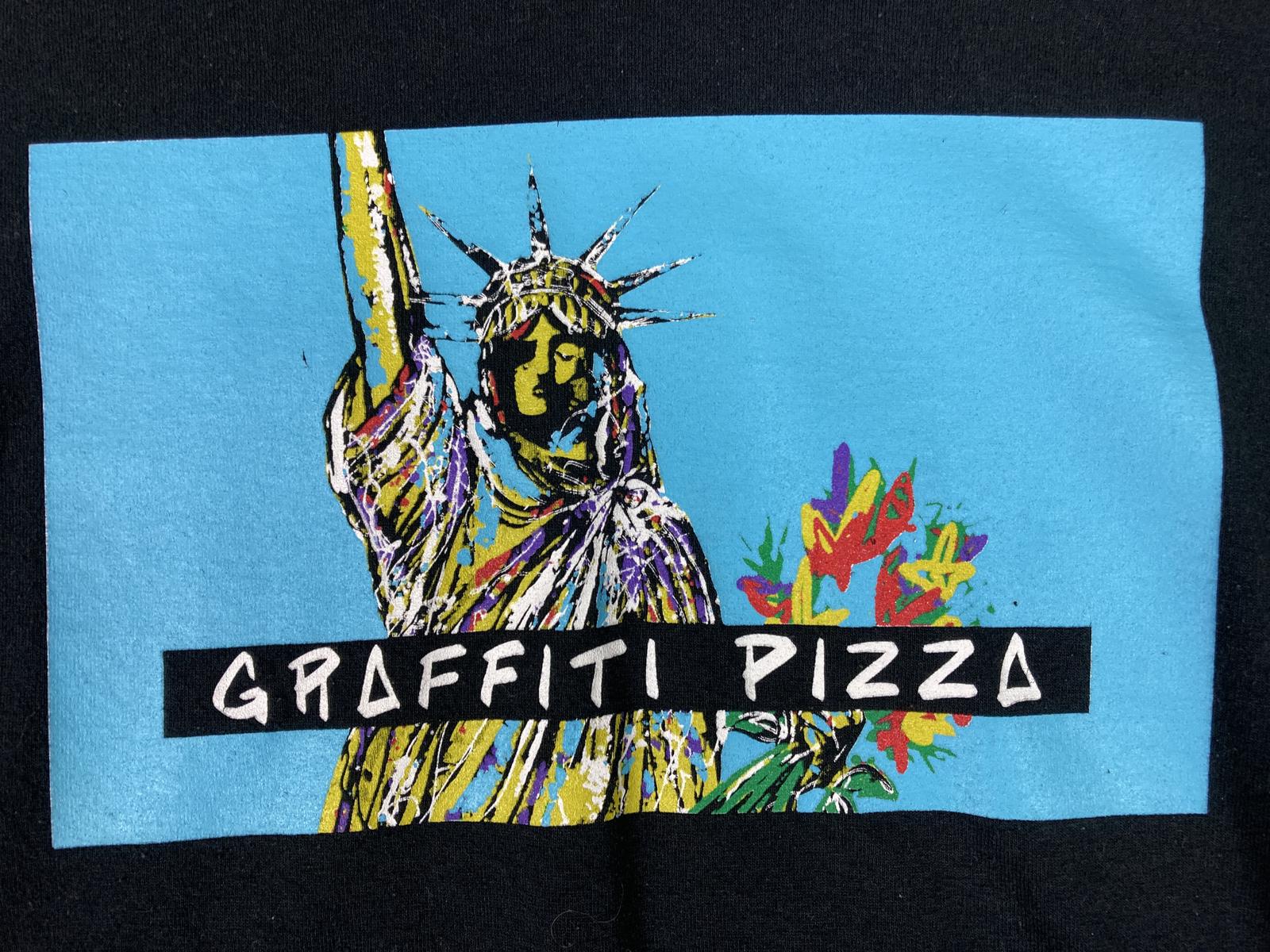 Port & Company "Graffiti Pizza" Street Art T-Shirt Men's Sz XL Black Graphic Tee
