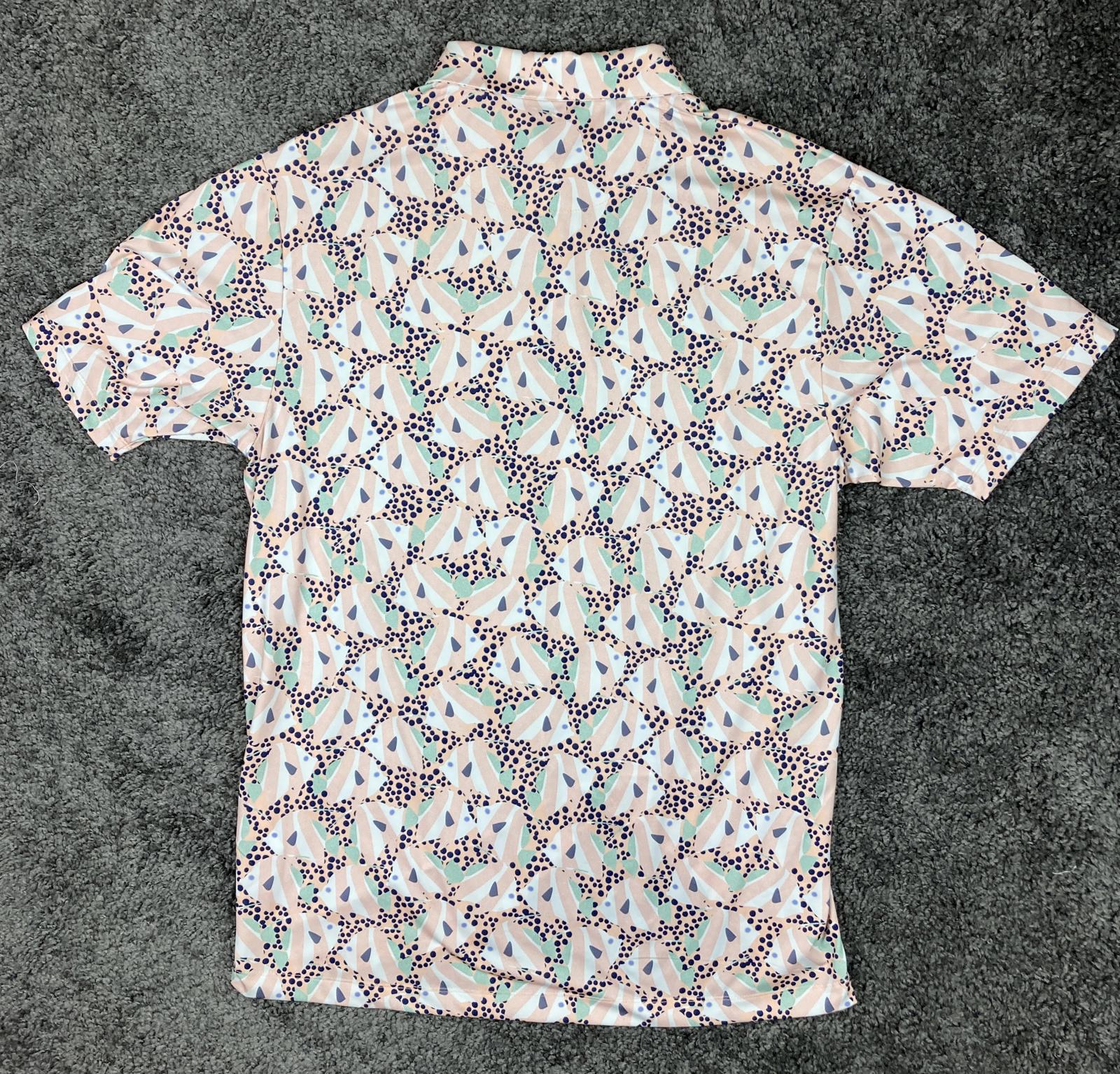 Bad Birdie Golf Polo Shirt Men’s Size 2XL Peach Fish Print Short Sleeve Stretch