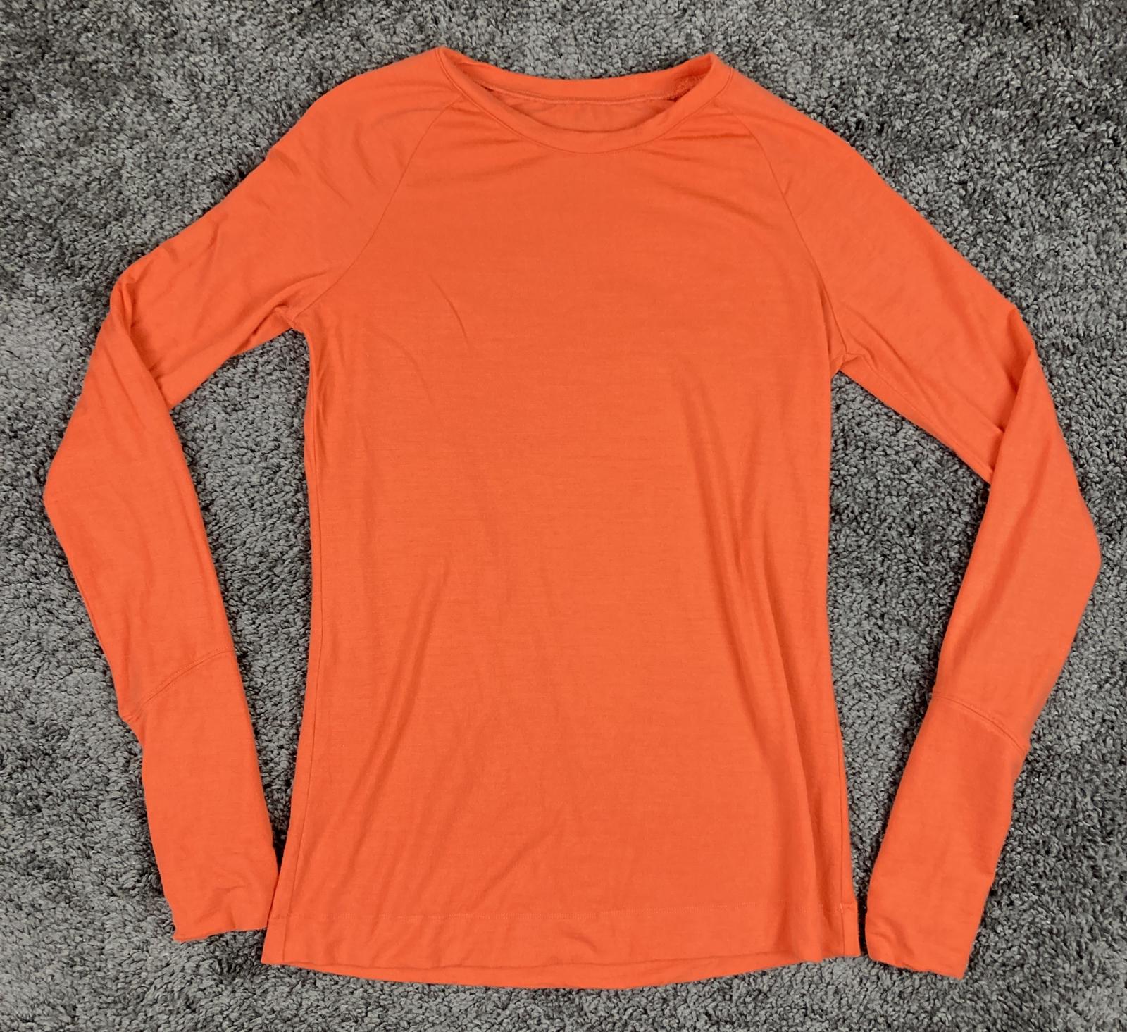Oiselle Long Sleeve Merino Wool Blend Womens Orange Thumbholes Base Layer Size 8