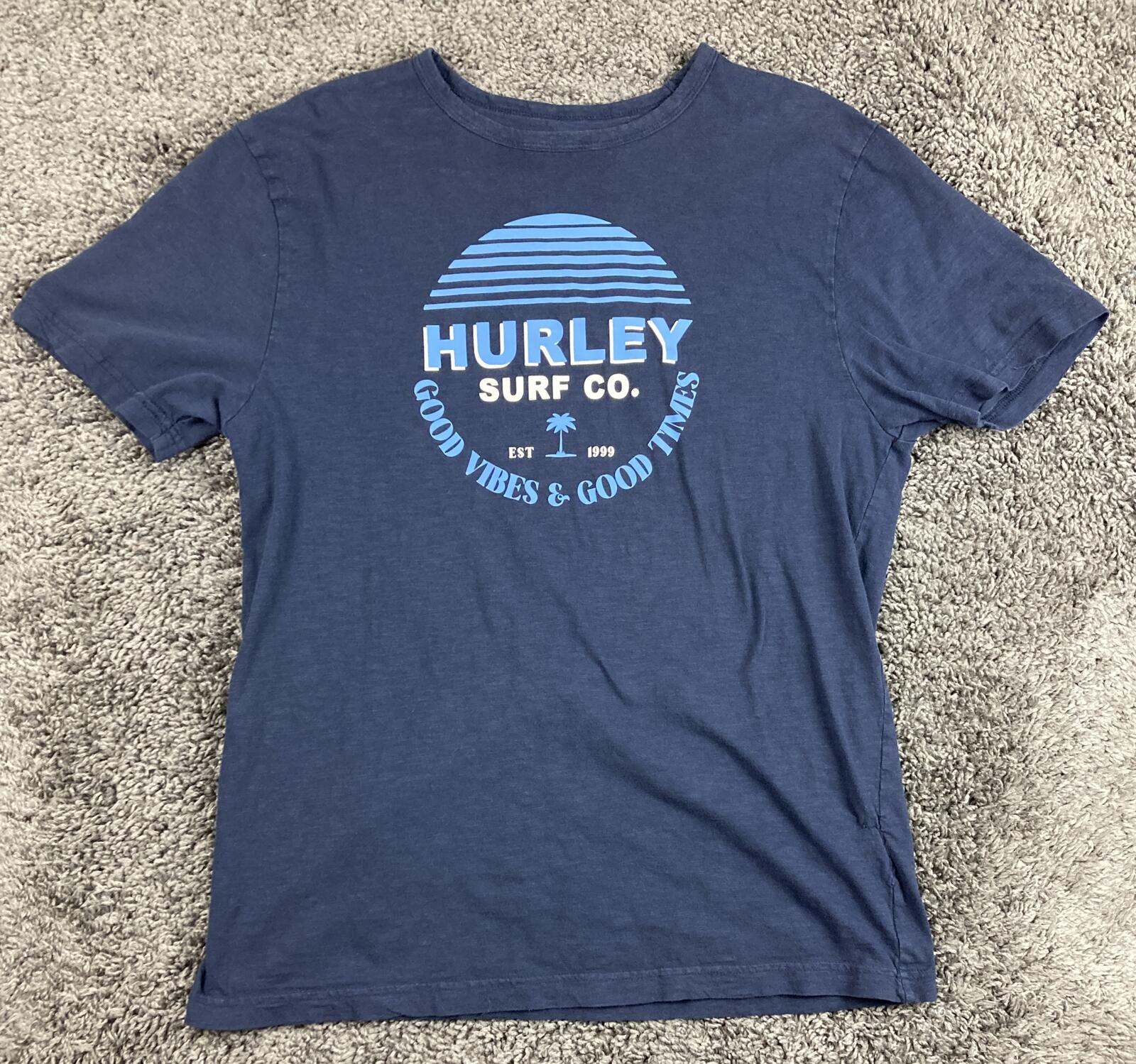 Hurley Surf Co Mens Graphic Tee Blue Short Sleeve Crew Neck T-Shirt Surf  Size M
