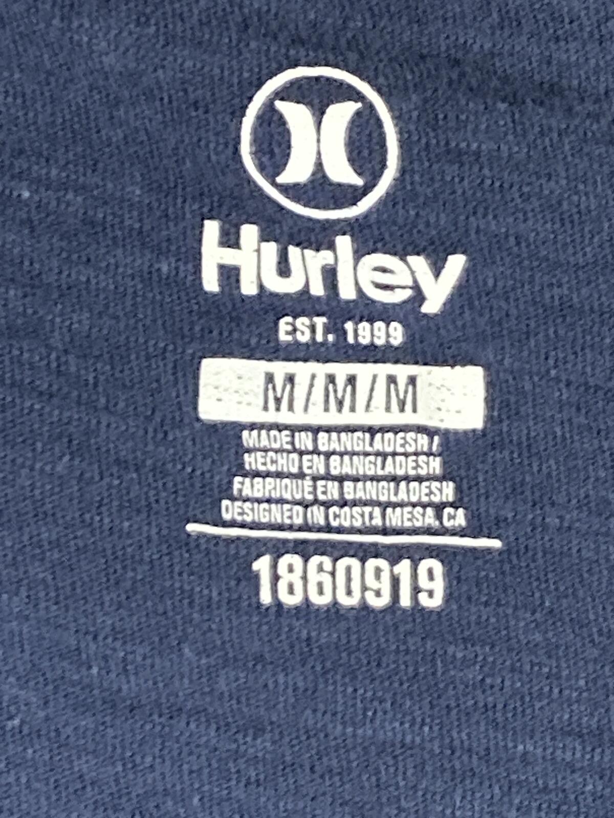 Hurley Surf Co Mens Graphic Tee Blue Short Sleeve Crew Neck T-Shirt Surf  Size M