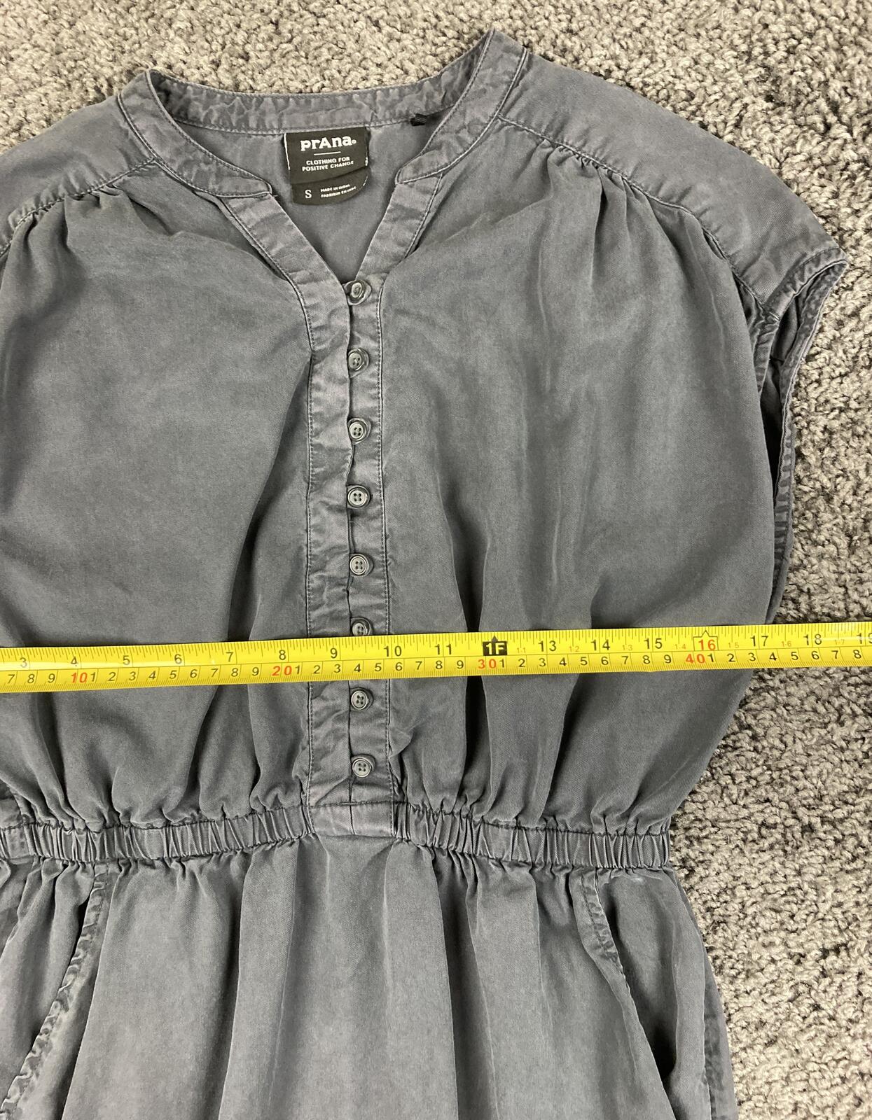 prAna Dress Women's Gray Sleeveless Tencel Lyocell Button V Neck Pockets Sz S