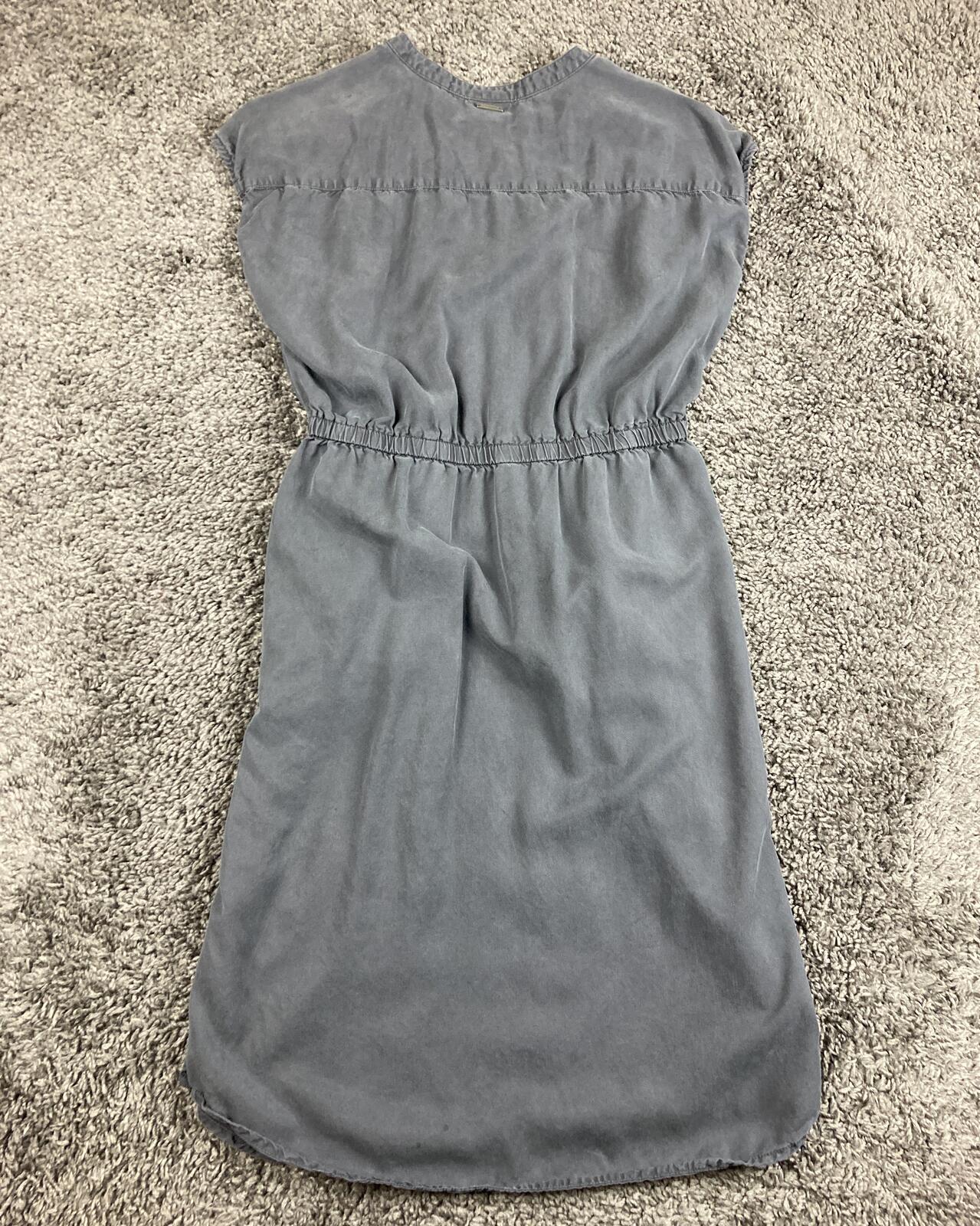 prAna Dress Women's Gray Sleeveless Tencel Lyocell Button V Neck Pockets Sz S