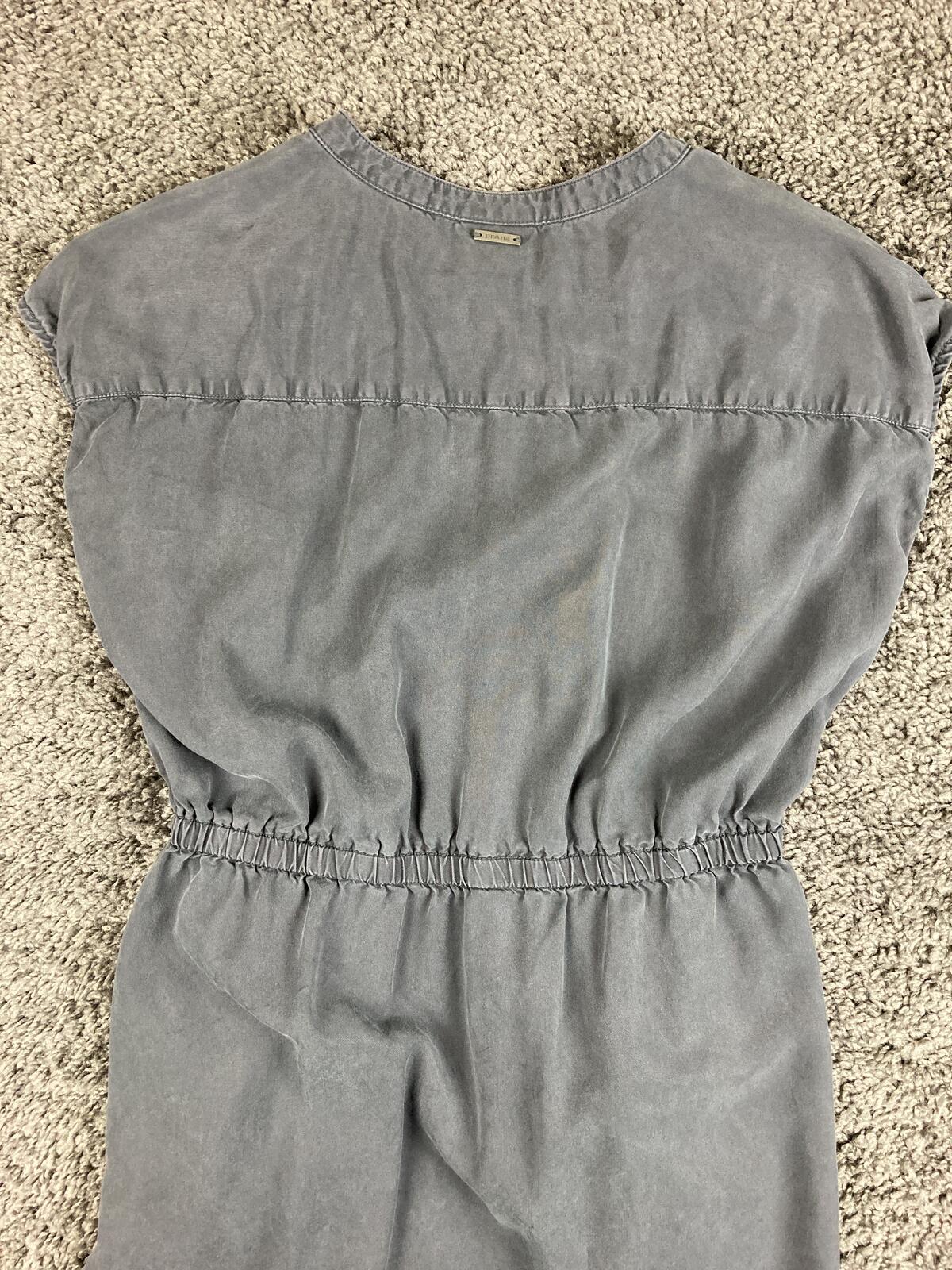 prAna Dress Women's Gray Sleeveless Tencel Lyocell Button V Neck Pockets Sz S
