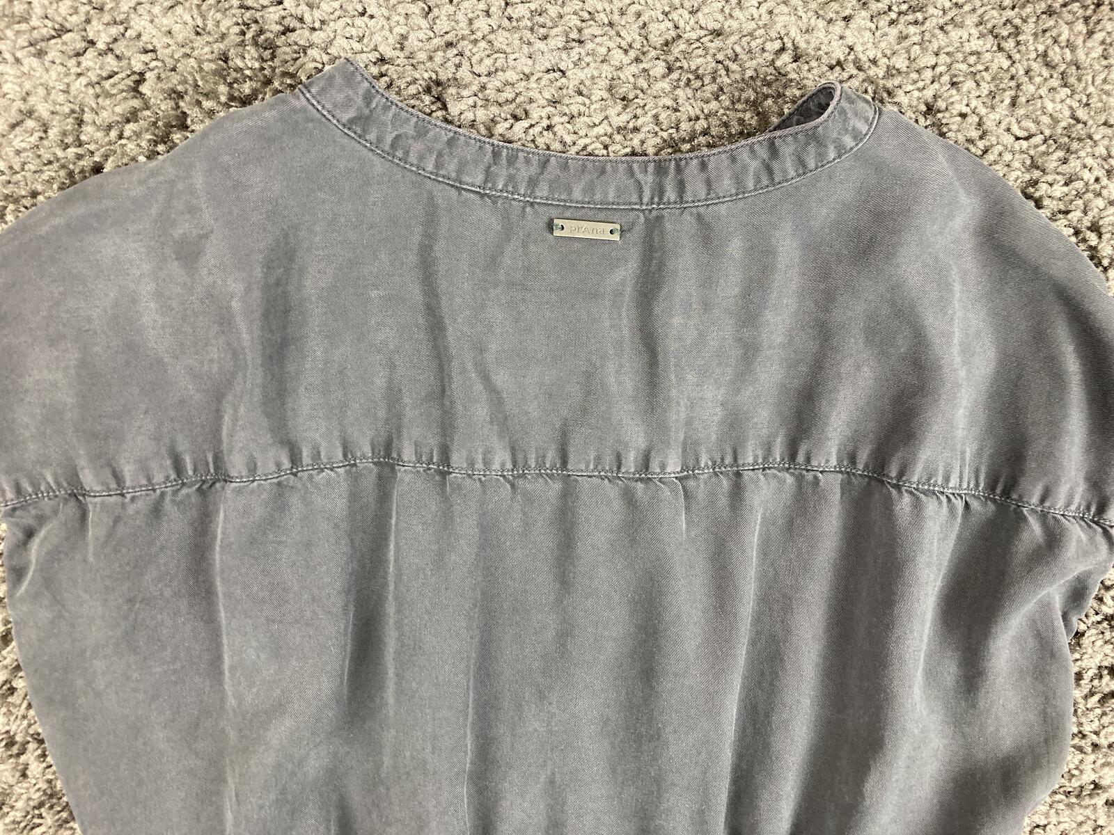 prAna Dress Women's Gray Sleeveless Tencel Lyocell Button V Neck Pockets Sz S