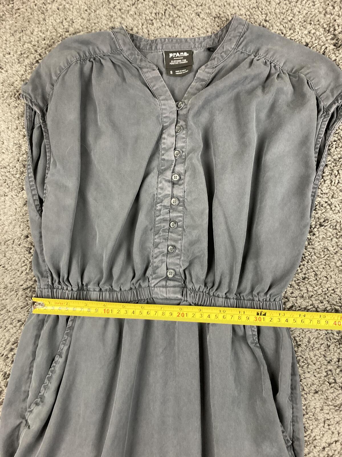 prAna Dress Women's Gray Sleeveless Tencel Lyocell Button V Neck Pockets Sz S
