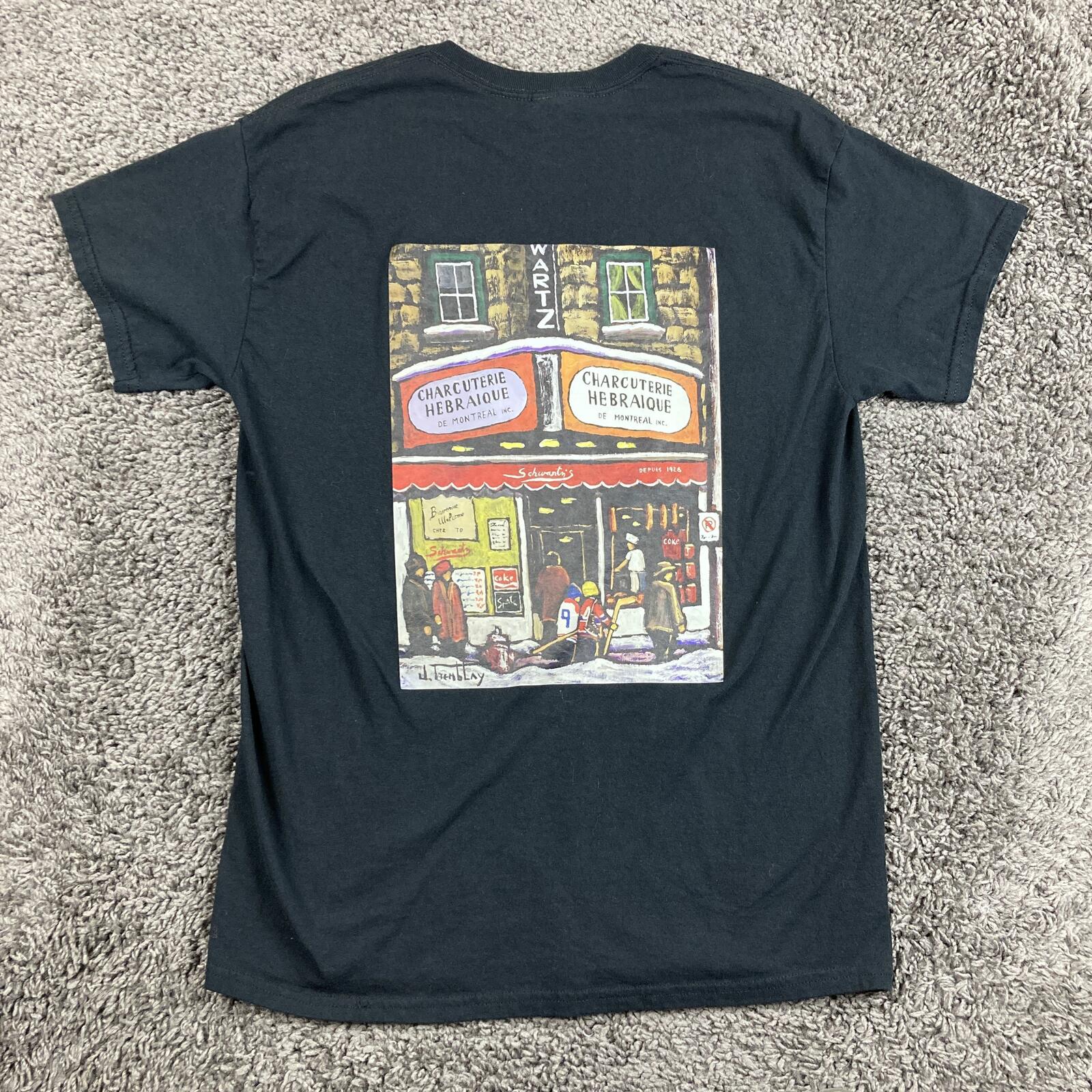 Schwartz's Montreal Deli T Shirt Mens Black Graphic Charcuterie Canada Sz Medium