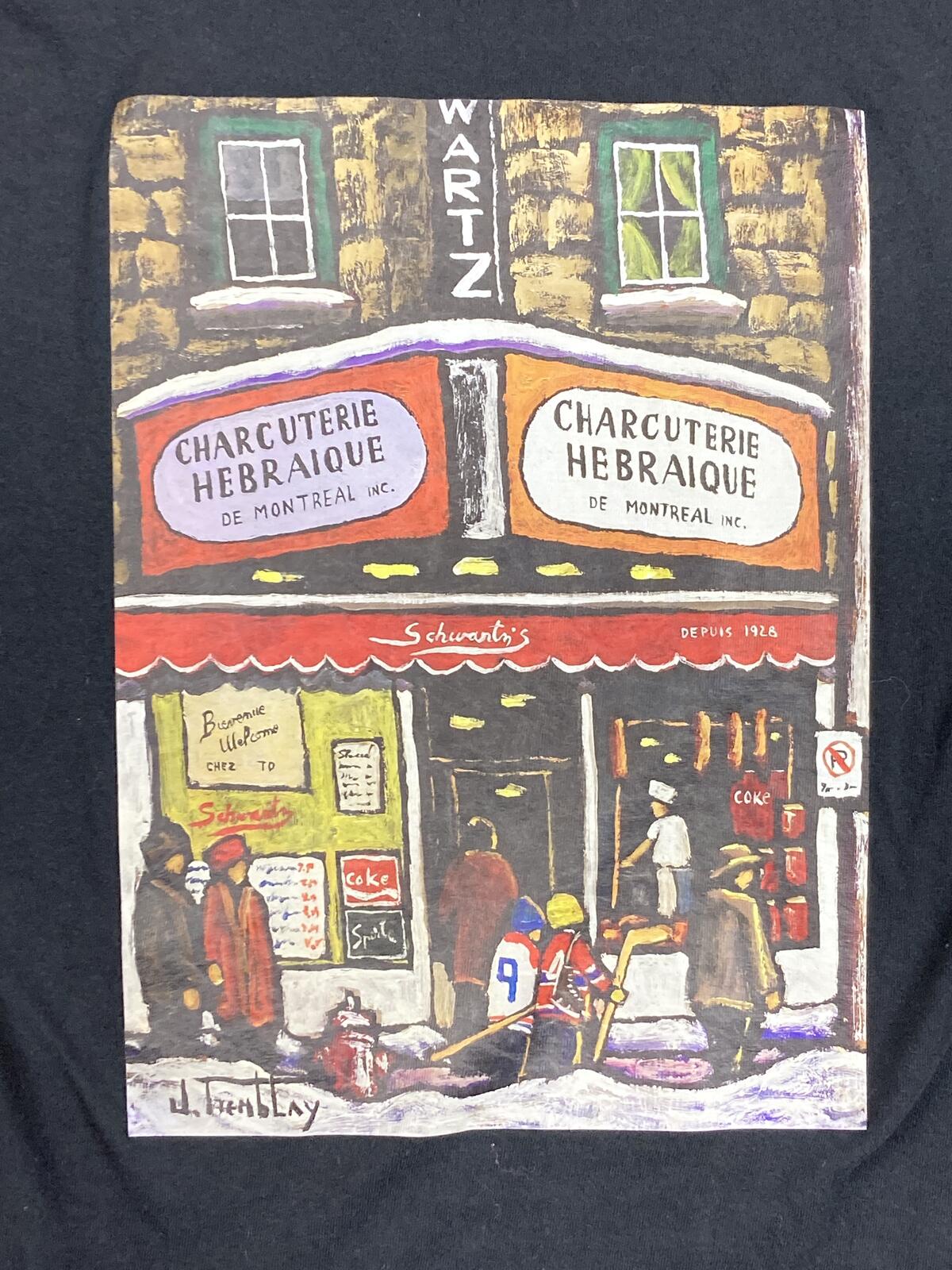 Schwartz's Montreal Deli T Shirt Mens Black Graphic Charcuterie Canada Sz Medium