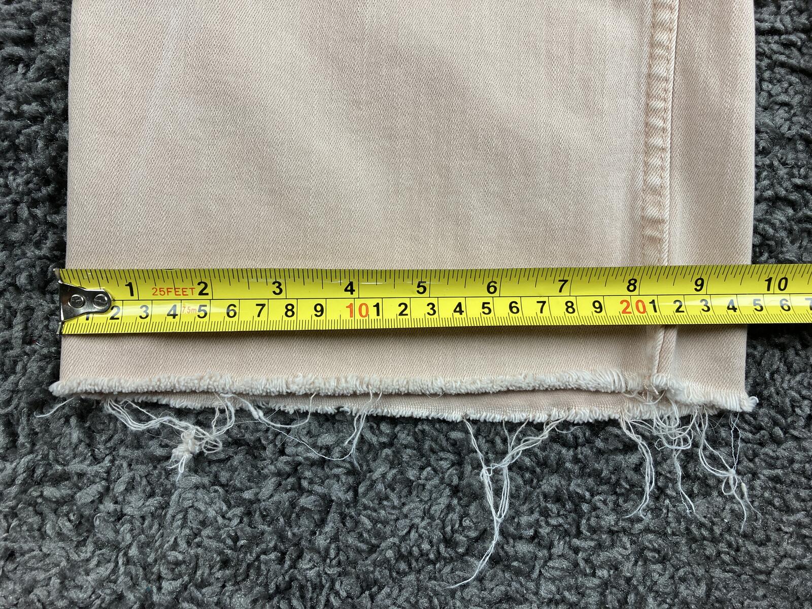 OAT New York Wide Leg Pants Womens Beige High Rise Raw Hem Stretch Denim Sz 26