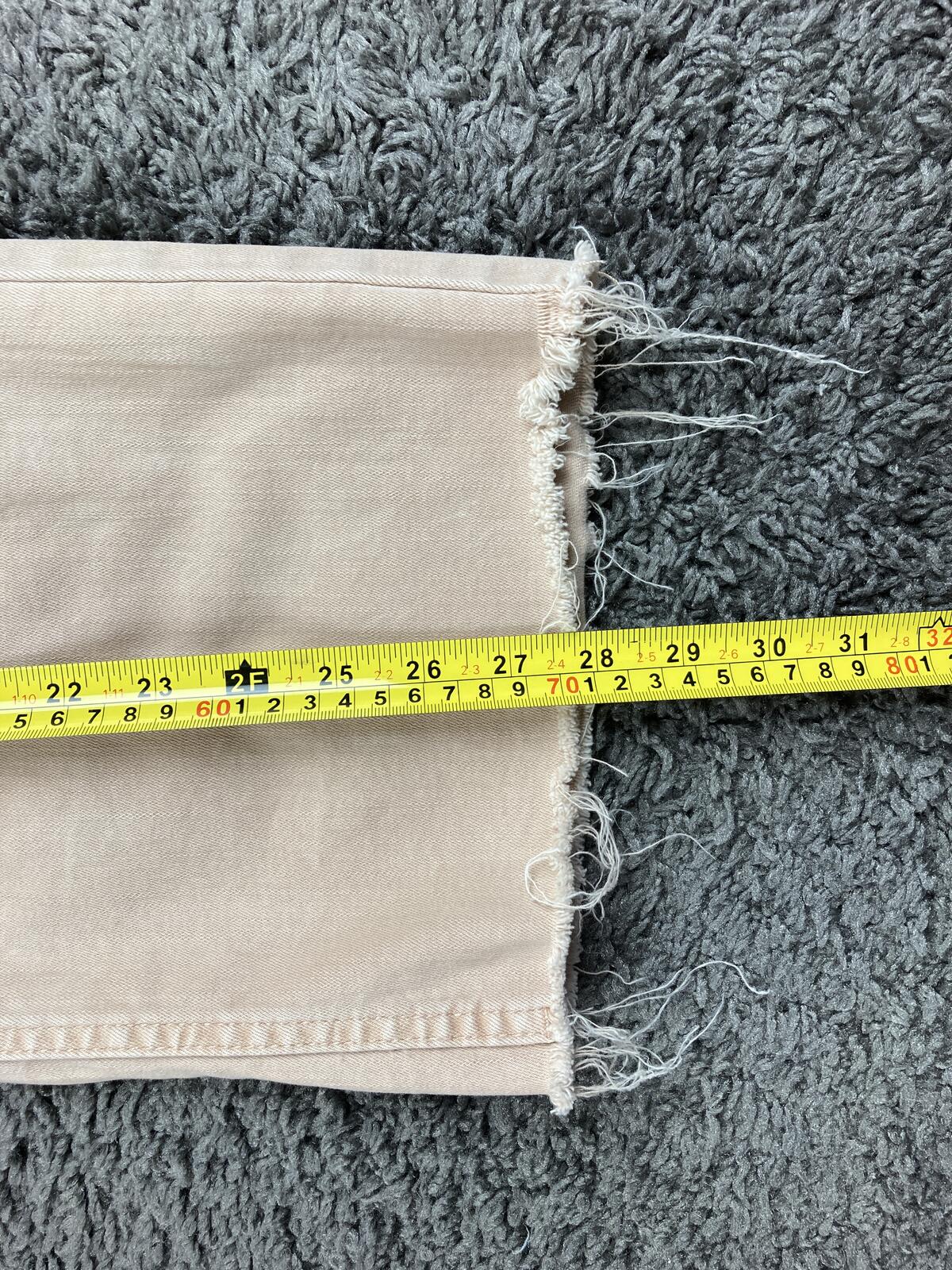 OAT New York Wide Leg Pants Womens Beige High Rise Raw Hem Stretch Denim Sz 26
