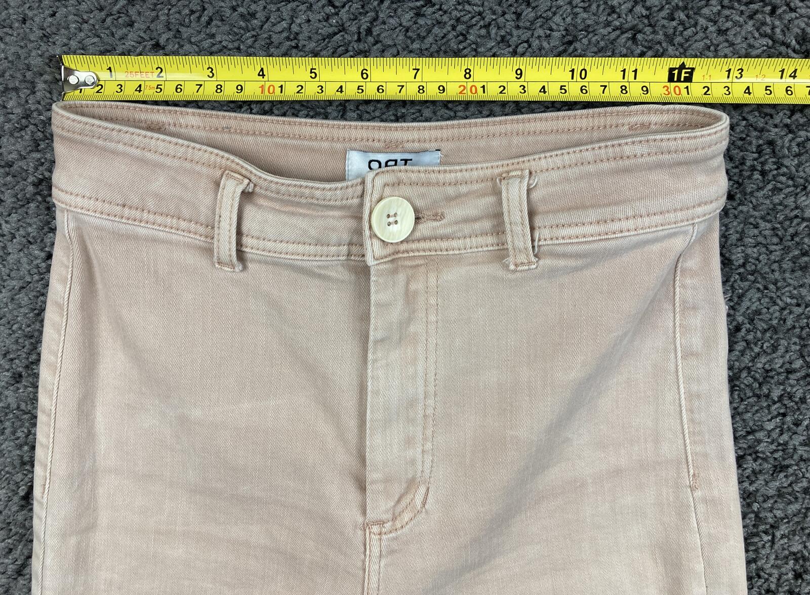 OAT New York Wide Leg Pants Womens Beige High Rise Raw Hem Stretch Denim Sz 26