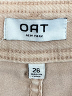 OAT New York Wide Leg Pants Womens Beige High Rise Raw Hem Stretch Denim Sz 26