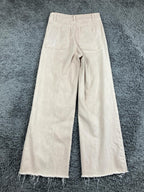OAT New York Wide Leg Pants Womens Beige High Rise Raw Hem Stretch Denim Sz 26