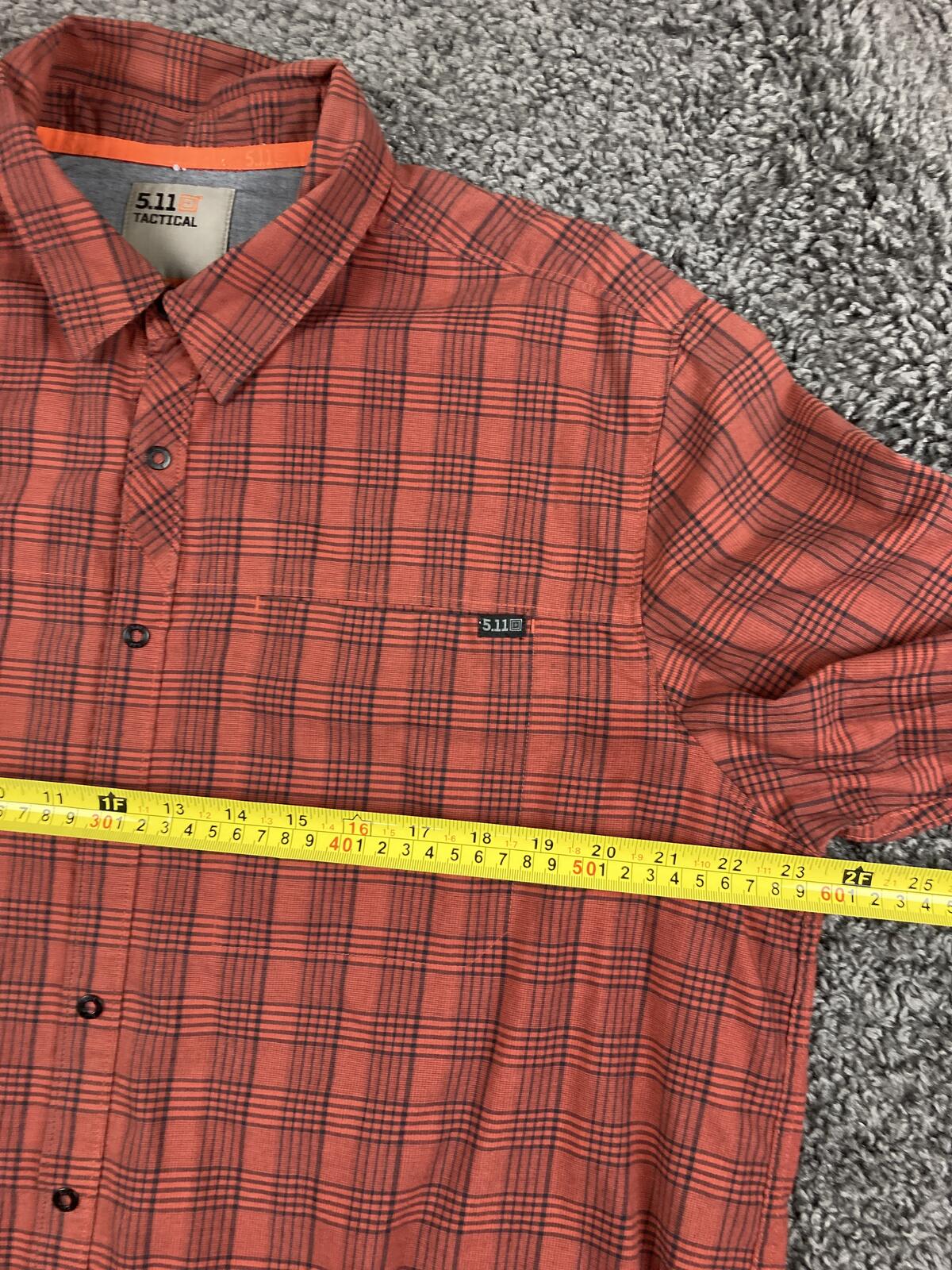 5.11 Tactical Shirt Mens Orange Red Plaid Snap Front Long Sleeve Utility Sz L