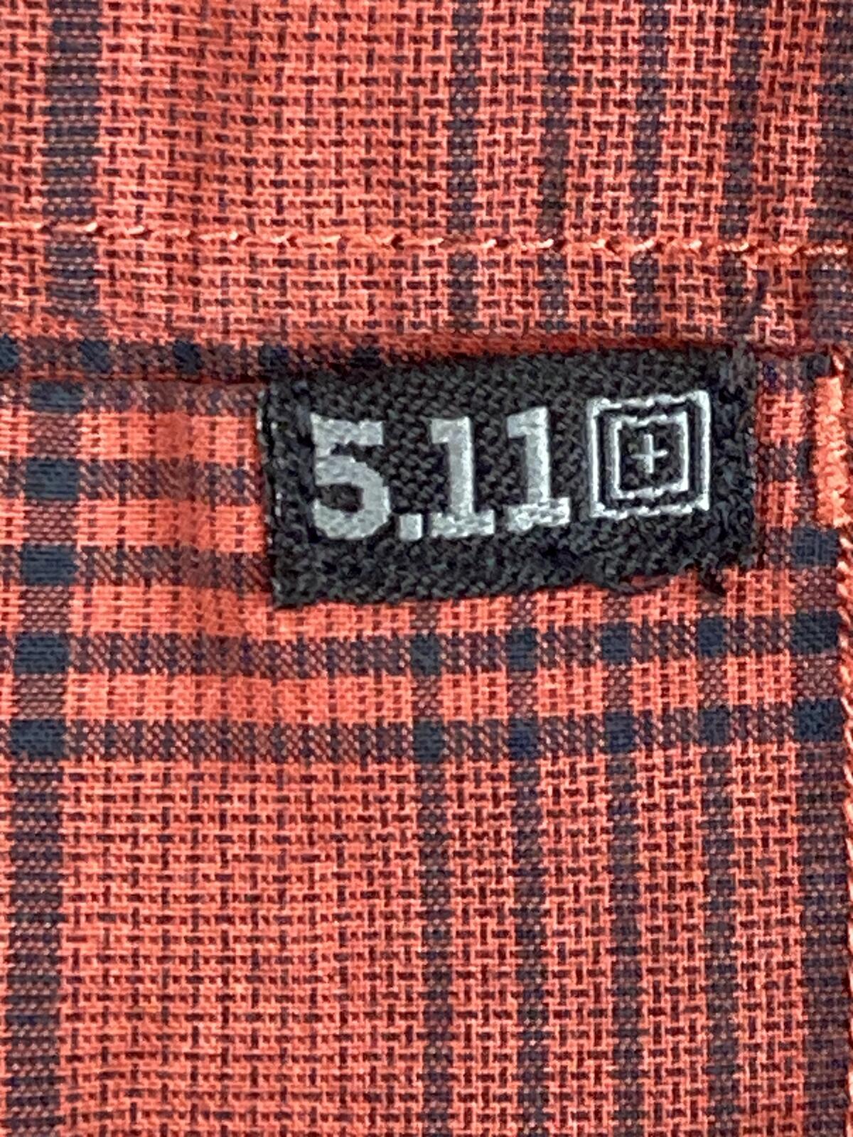 5.11 Tactical Shirt Mens Orange Red Plaid Snap Front Long Sleeve Utility Sz L
