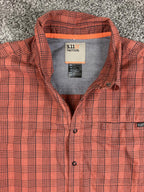 5.11 Tactical Shirt Mens Orange Red Plaid Snap Front Long Sleeve Utility Sz L