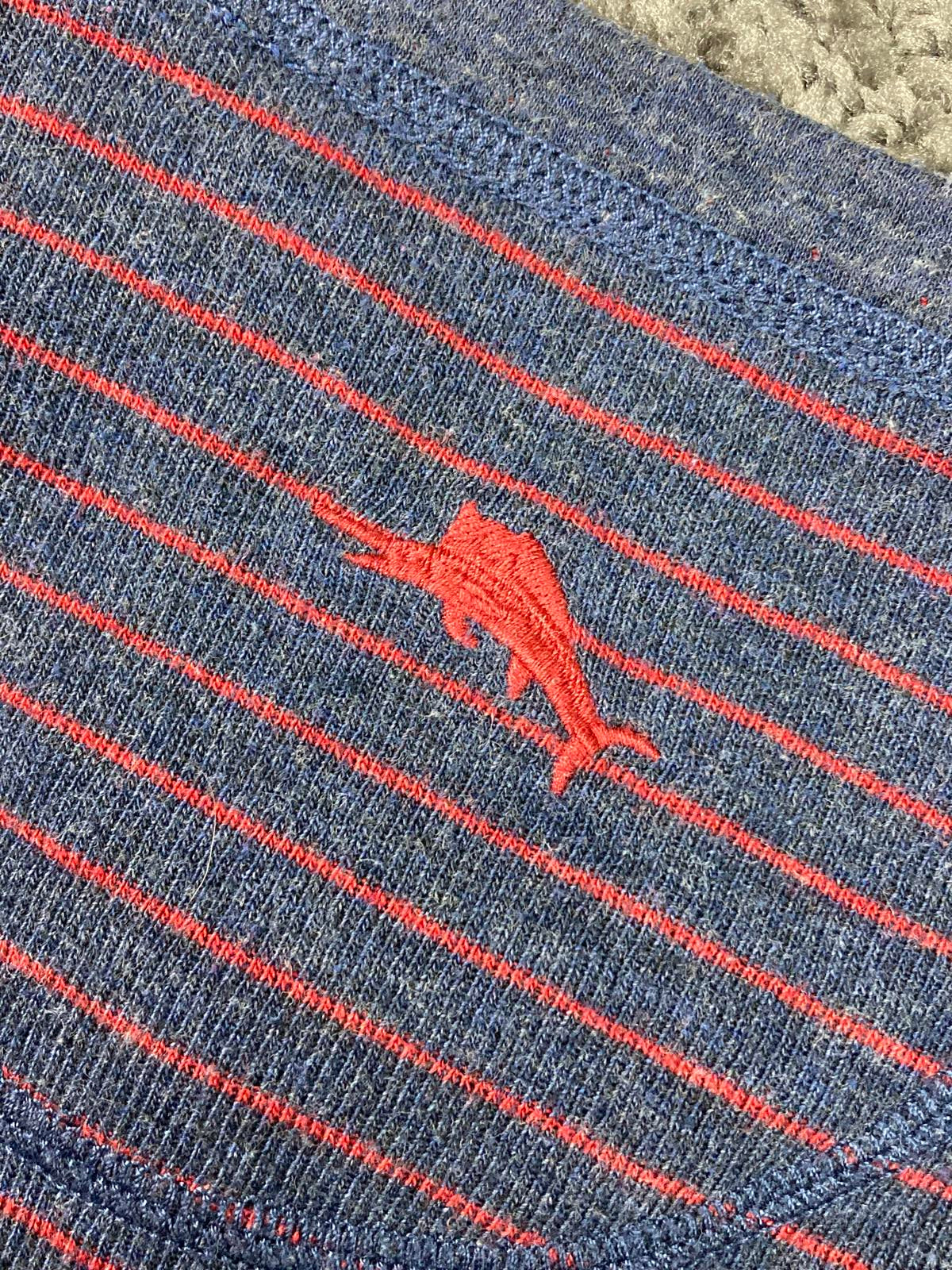 Tommy Bahama Rare Reversible Sweater XL Collectors Style Blue Red Marlin Crew