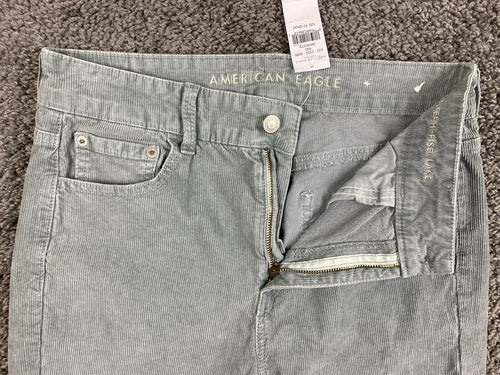 American Eagle Corduroy Pants Womens Short Super High Rise Flare Gray Sz 10 NWT