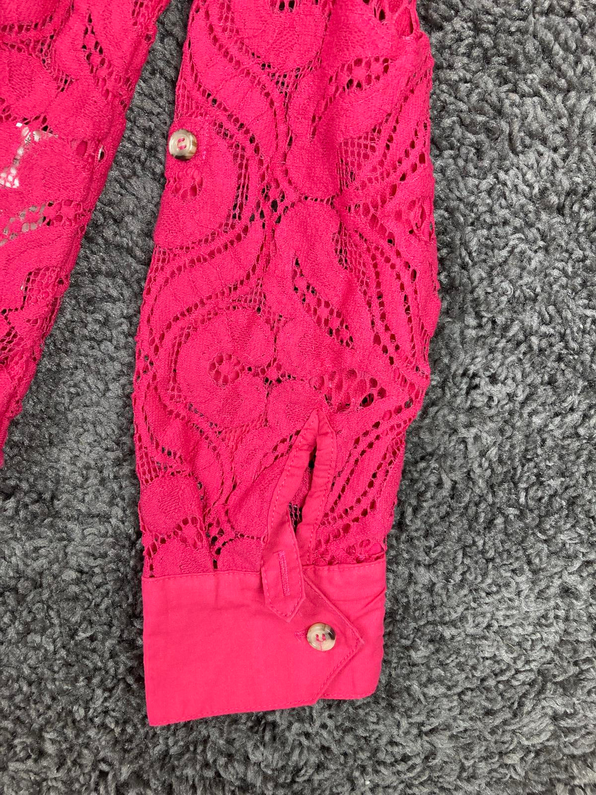 Maeve by Anthropologie Lace Button Up Shirt Womens Pink Floral Long Sleeve Sz 2P