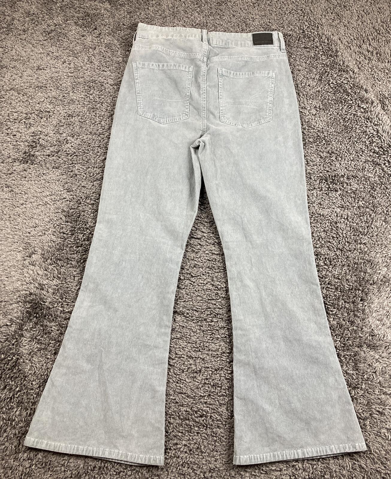 American Eagle Corduroy Pants Womens Short Super High Rise Flare Gray Sz 10 NWT