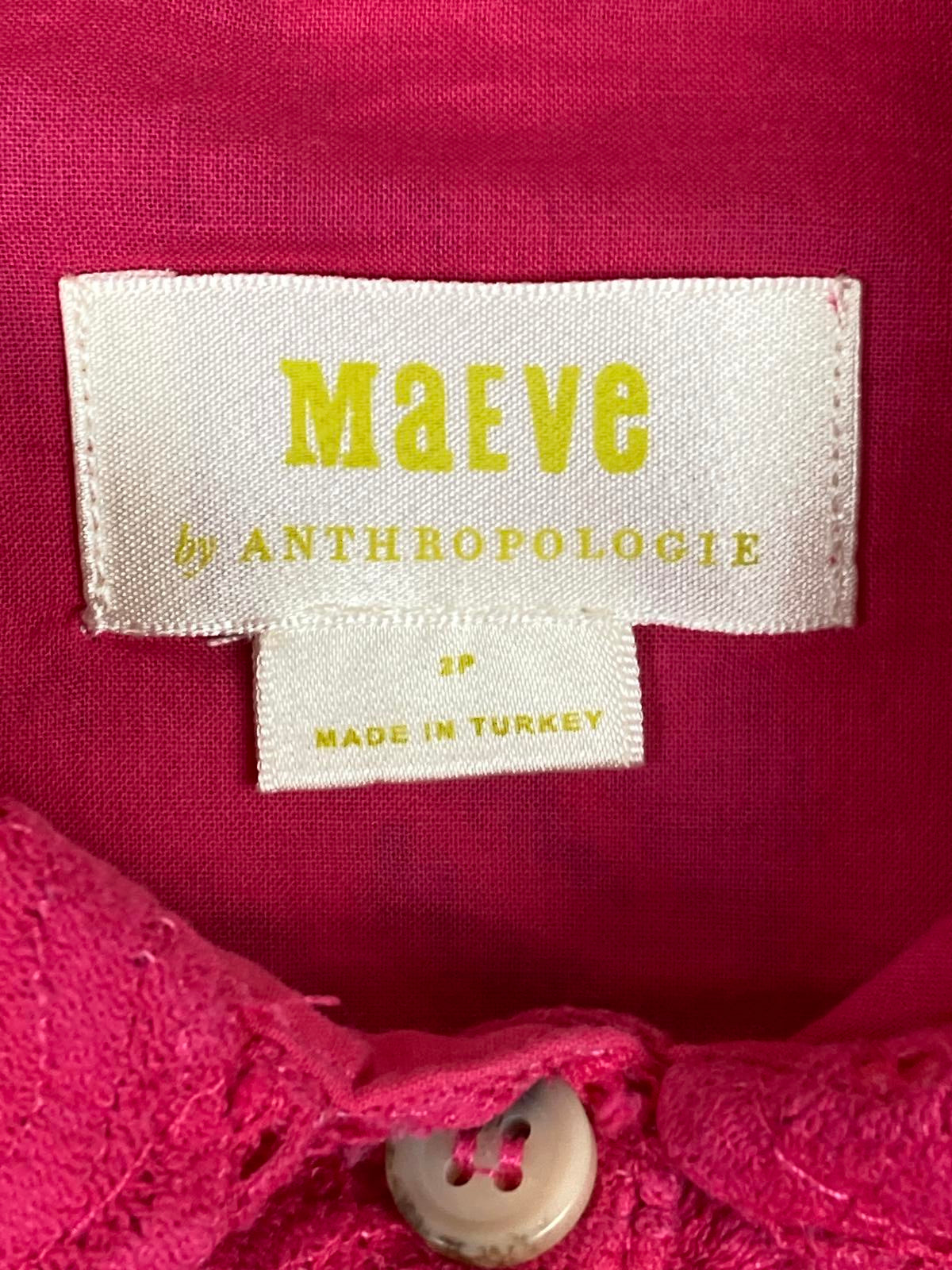 Maeve by Anthropologie Lace Button Up Shirt Womens Pink Floral Long Sleeve Sz 2P