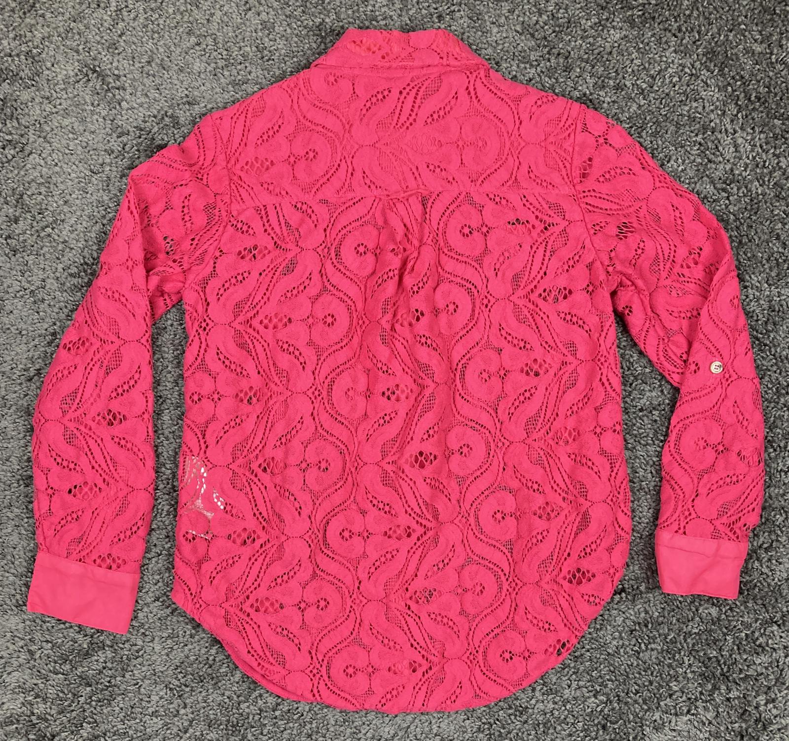 Maeve by Anthropologie Lace Button Up Shirt Womens Pink Floral Long Sleeve Sz 2P