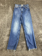 Zara Jeans Women's Blue The 90's Full Length Wide Leg Raw Hem Size 8