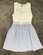 Lilly Pulitzer Alivia Fit & Flare Eyelet Lace Seersucker Blue White Dress Sz 2
